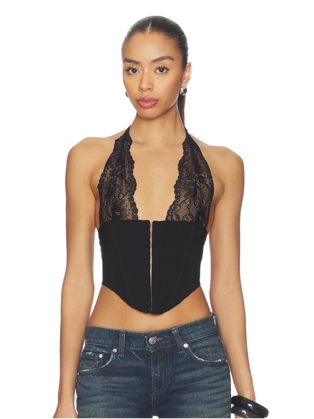 Black Lace Halter Corset Crop Top